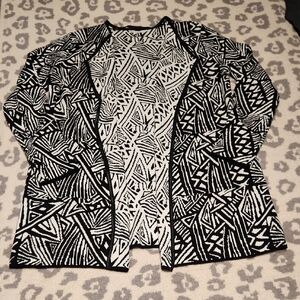 Cato Open Black and White Geometric Cardigan